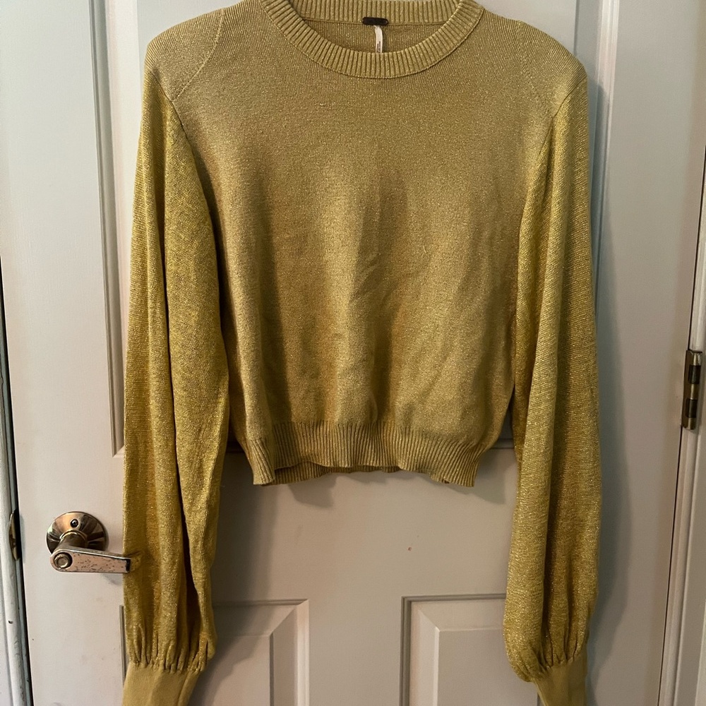 Free People Gold Crop Sweater with shoulder pads
